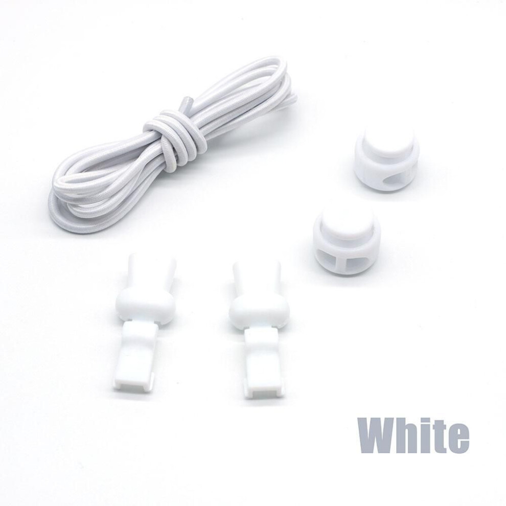 (white) 1pair Dots Round Shoelaces Elastic Lock Hiking Sports Shoe Accessories Lazy Lace