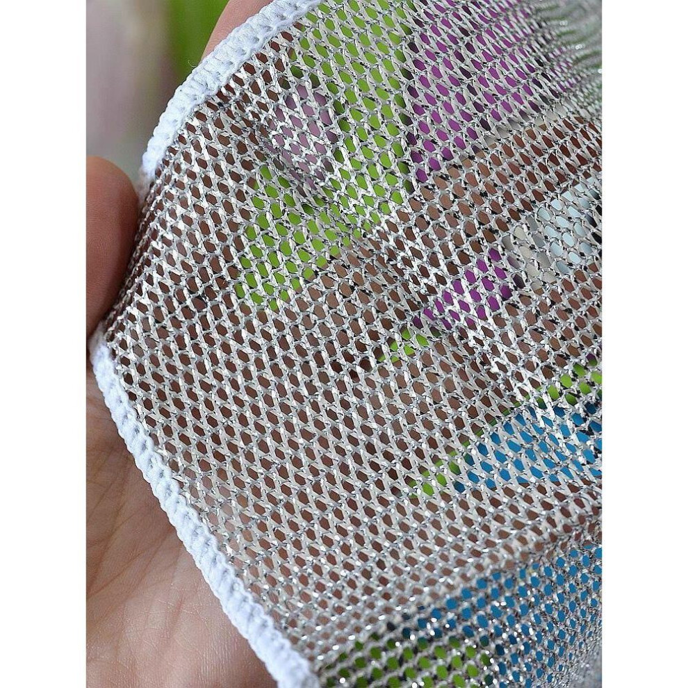 (silver, single layer, lock edge, 20*20) Silver Wire Dish Cloth: Metal Steel Wire Rag for Oil-Free Cleaning