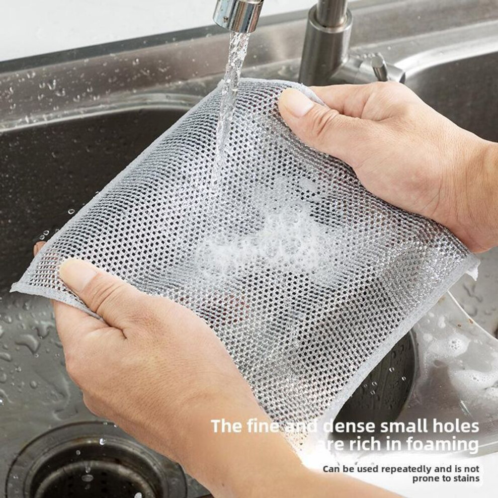 (silver, double layer, lock edge, 20*20) Silver Wire Dish Cloth: Metal Steel Wire Rag for Oil-Free Cleaning