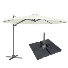 Ø3m Cantilever Parasol/Umbrella, Cover and Base Bundle, 8 Rib, Crank Handle, 360 Rotation, 60 Tilt, Cream Canopy - DG273