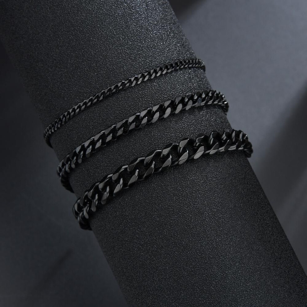 (black, Width 3mm) High Quality Stainless Steel Bracelets For Men Blank Color Punk Curb Cuban Link Chain Bracelets On The Hand Jewelry Gifts Trend