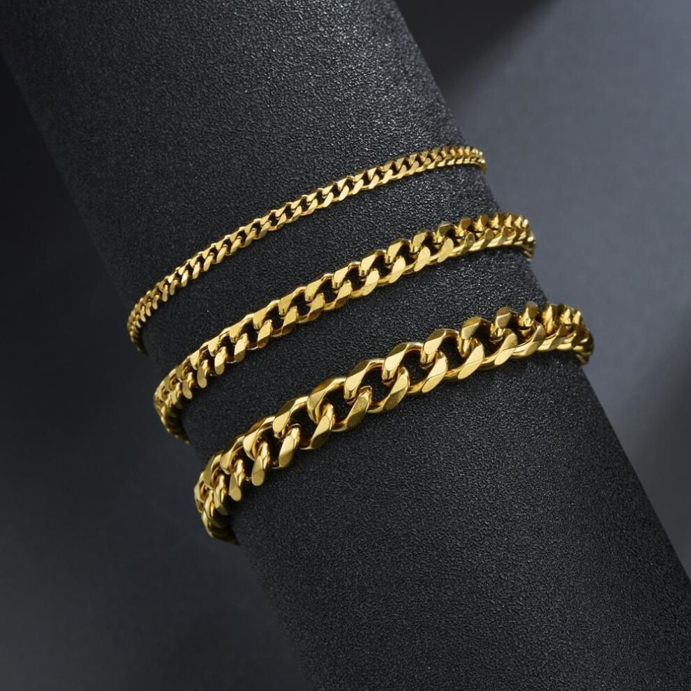 (gold, Width 5mm) High Quality Stainless Steel Bracelets For Men Blank Color Punk Curb Cuban Link Chain Bracelets On The Hand Jewelry Gifts Trend