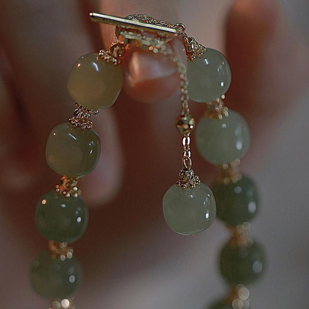 Fashionable Exquisite Green Imitation Jade Beaded Bracelet For Women Elegant Sweet Wrist Chain Court Style Banquet Daily Jewelry