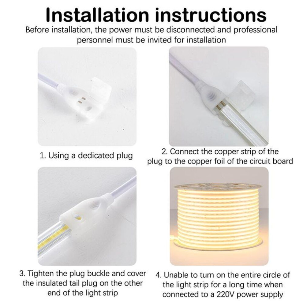 High Quality 220V Waterproof Light With Plug Cob Led Strip Plug Accessories High Voltage Light Bar Connector
