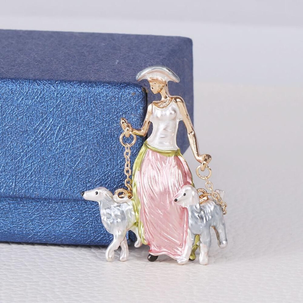 (pink) Women Fashion Jewelry Gifts Two Dogs Brooches Bag Lapel Pins Lady Brooch Pins Suit Scarf Clip