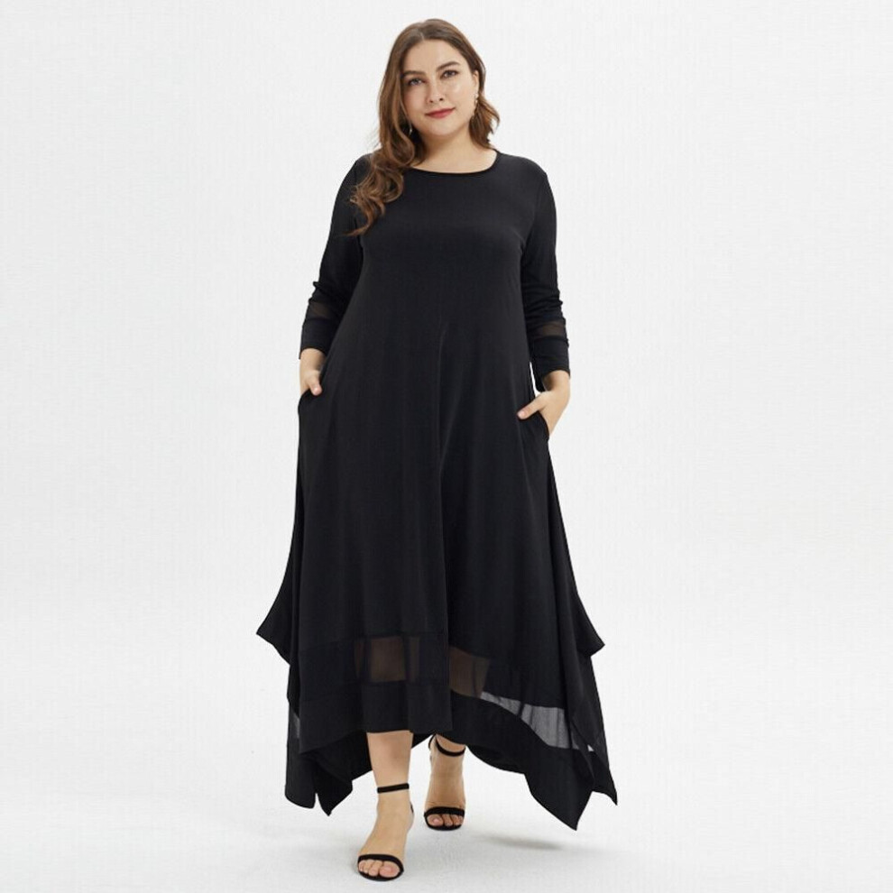 (black, 5XL) Loose Oversized Plus Size Muslim Dress Women Summer O Neck Casual Maxi Long Dress Black Ladies Tunic Irregular Dresses