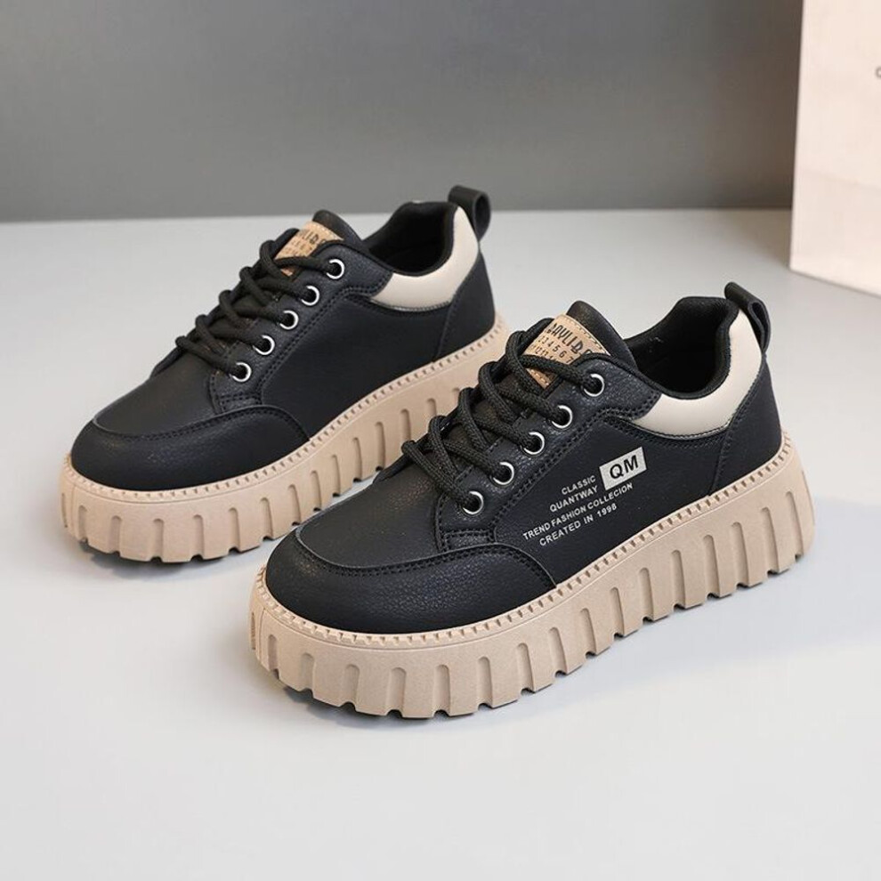 (black, 37) 2024 Spring And Summer Board Shoes With Sponge Cake Bottom Wear Resistant Street Photography Trendy Women&apos;s Shoes And Student Shoes