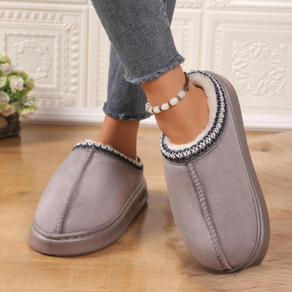 (grey, 40-41) Women&apos;s Slipper Slip On For Women Suede Leather Indoor/Outdoor Comfy Fur Fleece Lined Short Mini Boot Tasman Slippers