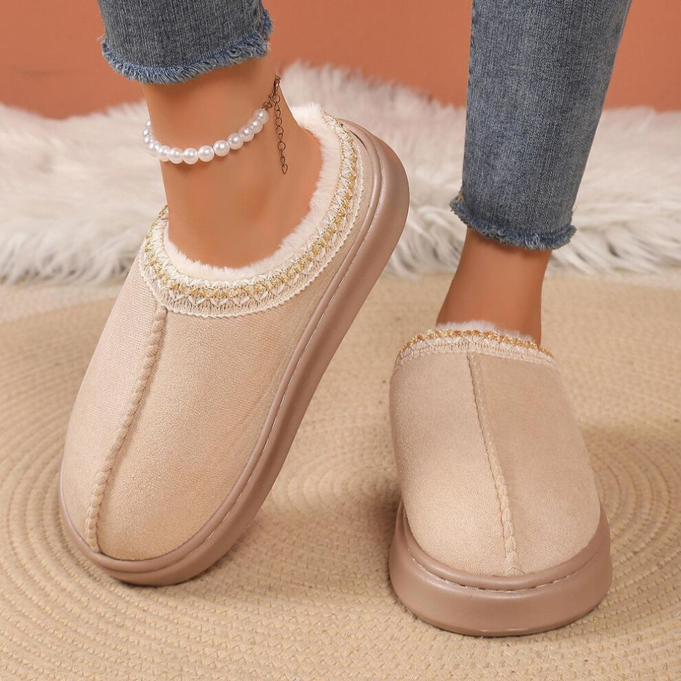 (khaki, 40-41) Women&apos;s Slipper Slip On For Women Suede Leather Indoor/outdoor Comfy Fur Fleece Lined Short Mini Boot Tasman Slippers