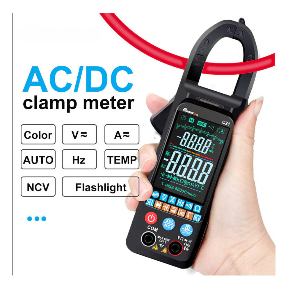 AC/DC Current Voltage Digital Clamp Meter Large Color Screen NCV 6000 Counts True RMS Automatic Measurement Smart Digital Multimeter