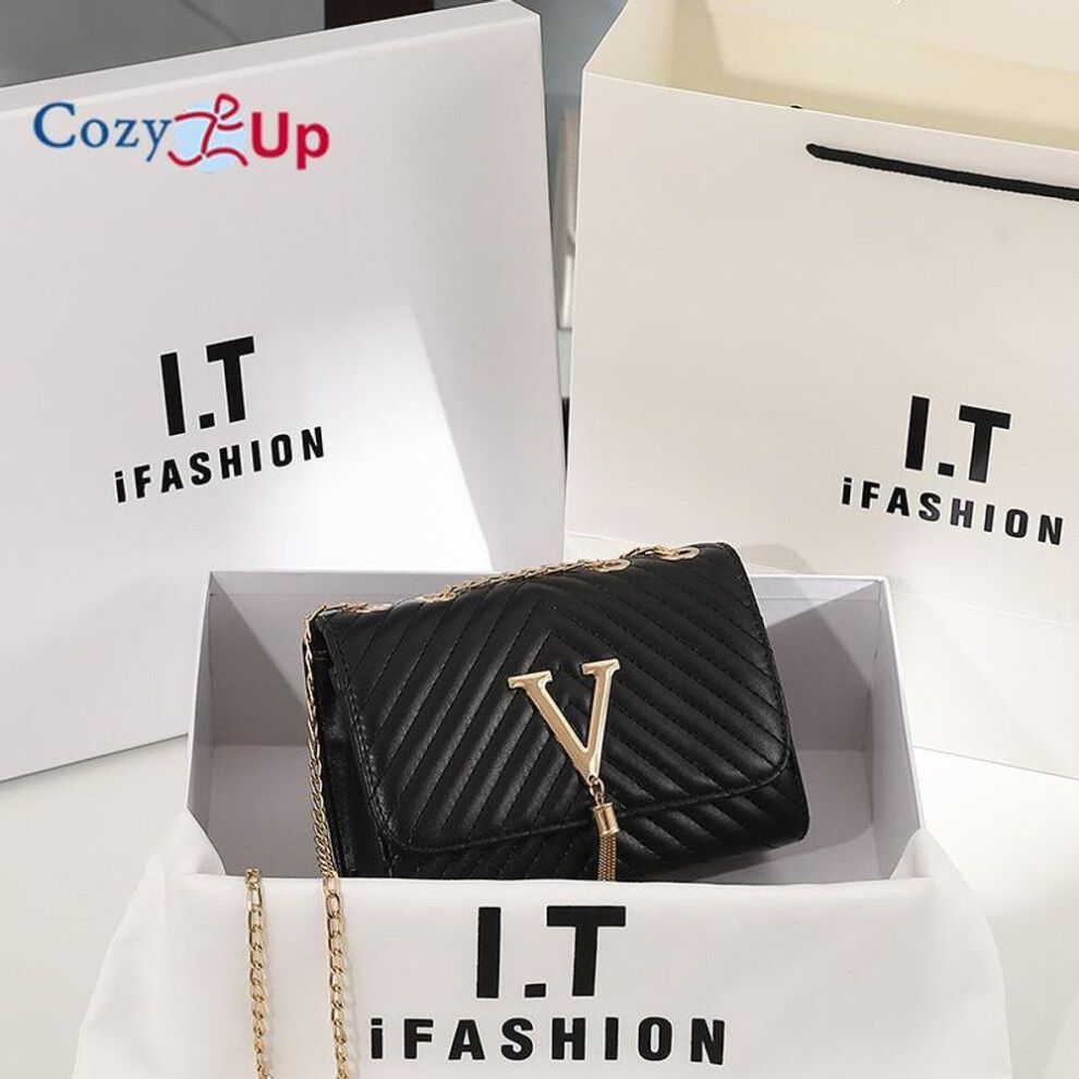 (black) Cozy Up Women&apos;s Bag Single Shoulder Striped Embroidered Tassel Decoration Crossbody Bag