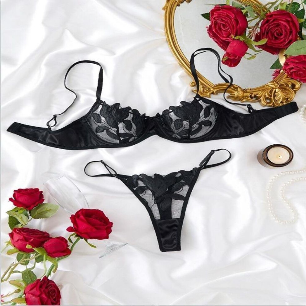 (black, XL) Sexy Lace Underwire Push Up Lingerie Contour Bra And Panty Sets For Women Gathering Chest Underwear Embroidery Bralette Set 2024-image-OPC-PFZWGYQ-NEW