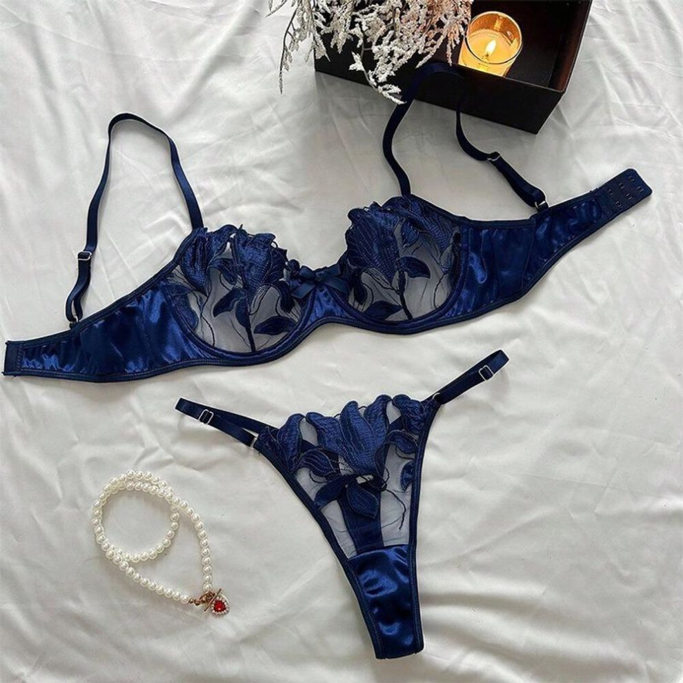 (blue, S) Sexy Lace Underwire Push Up Lingerie Contour Bra And Panty Sets For Women Gathering Chest Underwear Embroidery Bralette Set 2024-image-OPC-PFZWGYR-NEW