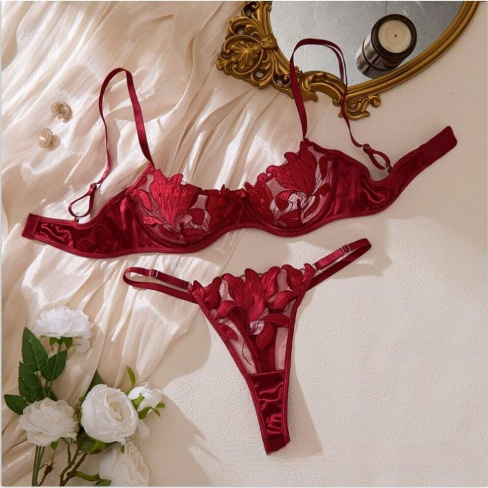 (wine, XL) Sexy Lace Underwire Push Up Lingerie Contour Bra And Panty Sets For Women Gathering Chest Underwear Embroidery Bralette Set 2024-image-OPC-PFZWGZ2-NEW