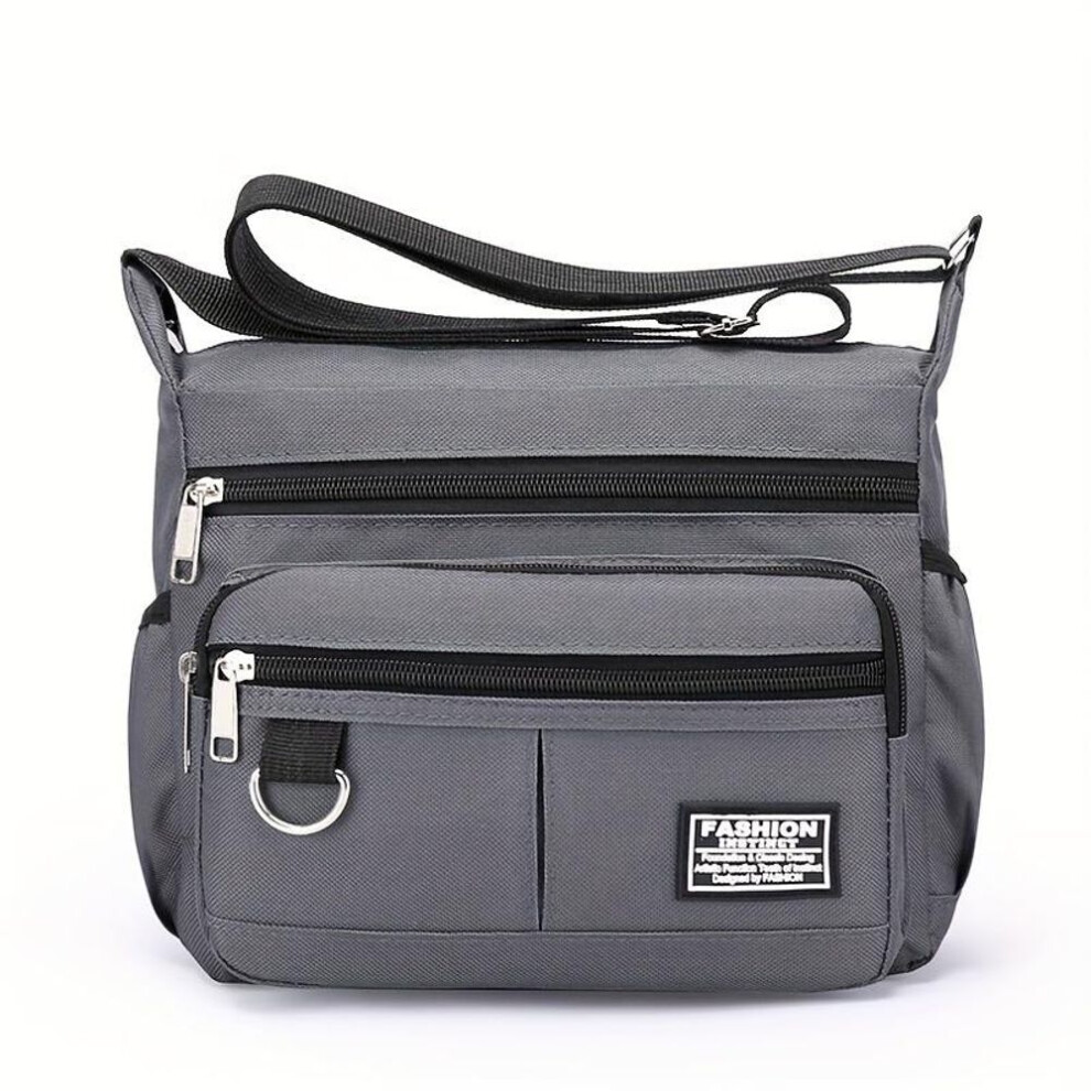 (grey) Multi-pocket Crossbody Shoulder Bag, Casual Travel Office Messenger Bag, Durable, Multiple Compartments
