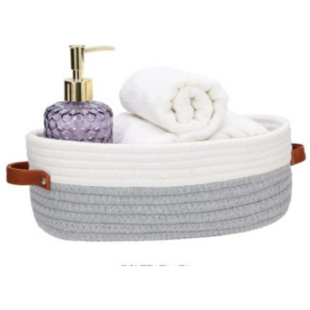 (grey,white) Multi-functional Woven Storage Basket With Double Handles - Perfect For Desktop Organization And Bathroom Essentials
