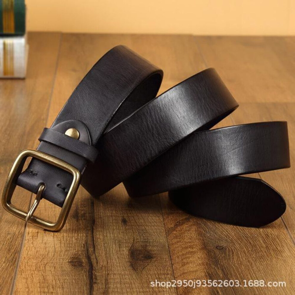 (black, 120cm) "New Genuine Leather Casual Belt with Copper Buckle for Men"