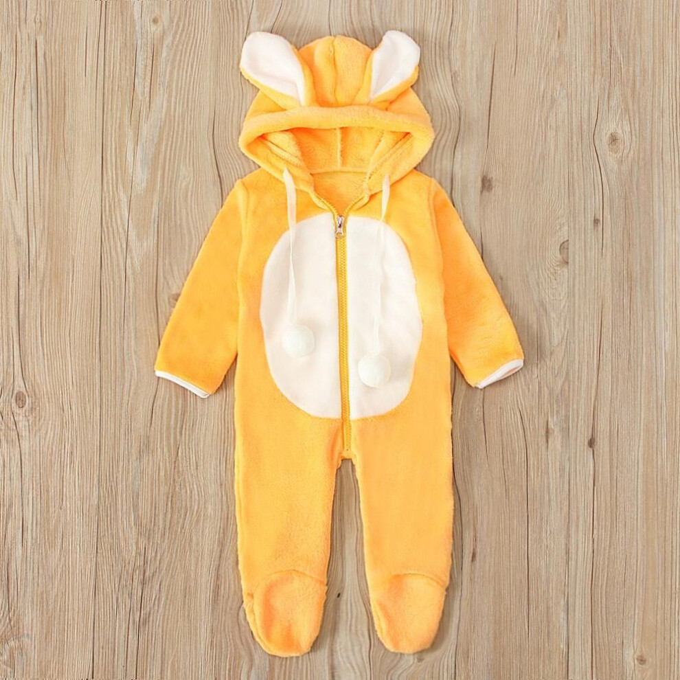 (yellow, 90) Infant Baby Boys Girls 3D Bunny Ear Fleece Cotton Romper Jumpsuit Playsuit Autumn Winter Warm Clothes for 0.5-3 Years