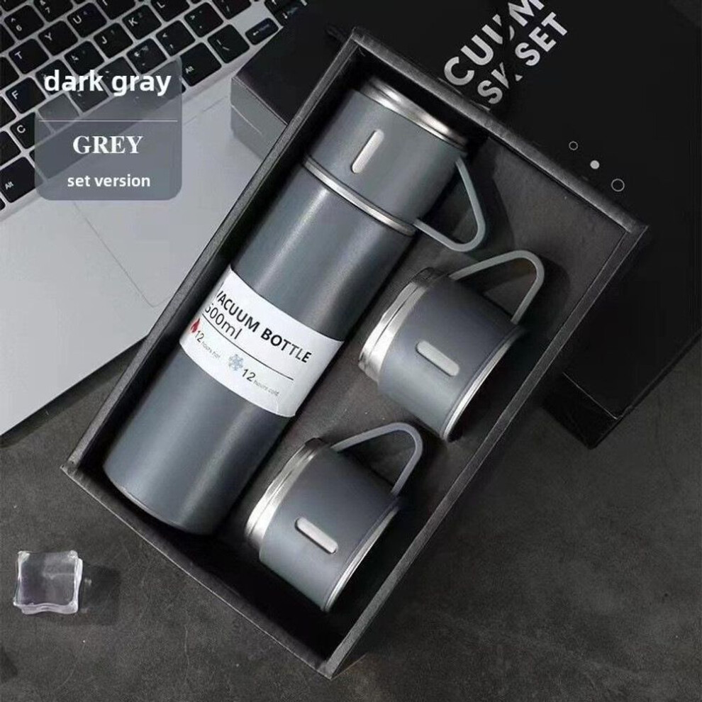 (gray, gift box set (one cup and three lids)) "500ml Stainless Steel Thermos Set: 1 Cup, 3 Lids, Men&apos;s Business Tea Gift With Logo"