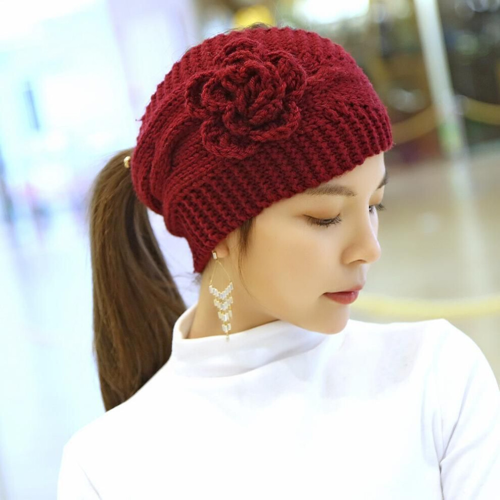 (dark red) 1 Piece Multicolor Womens Girls Ladies Wool Knitted Headband Winter Ski Hair Band Earmuffs Hairband