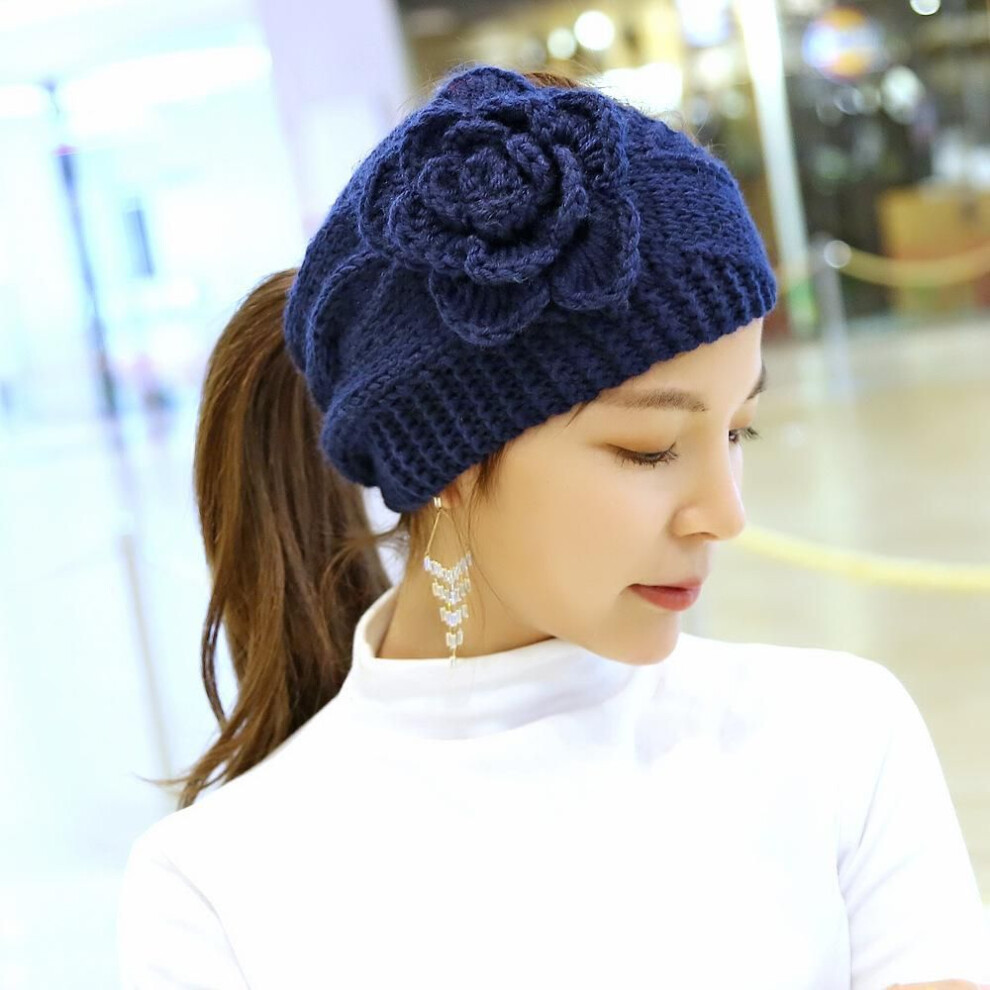 (navy) 1 Piece Multicolor Womens Girls Ladies Wool Knitted Headband Winter Ski Hair Band Earmuffs Hairband
