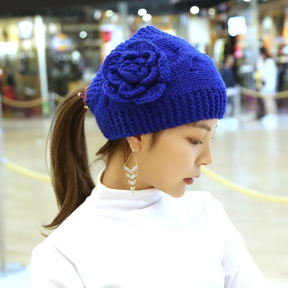 (blue) 1 Piece Multicolor Womens Girls Ladies Wool Knitted Headband Winter Ski Hair Band Earmuffs Hairband