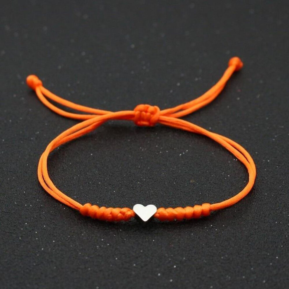 (orange) Love Heart Charm Bracelet Women Men Lovers&apos; Wish Good Lucky Red String Braided Adjustable Couple Bracelets Friendship Jewelry