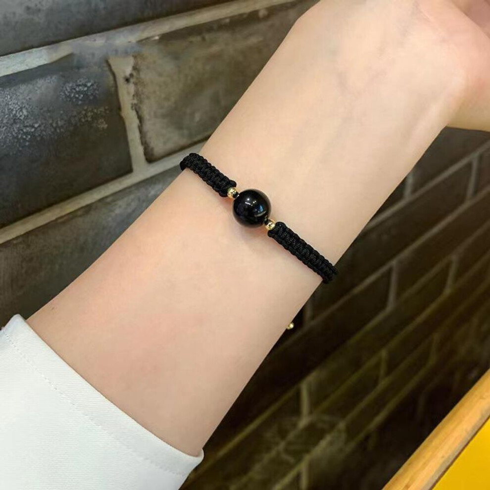 (black, A) Natural Obsidian Braid Bracelets Crystal Stone Beads Handmade Black Redglass Stone Bracelets For Women Men Couple Jewelry Gift