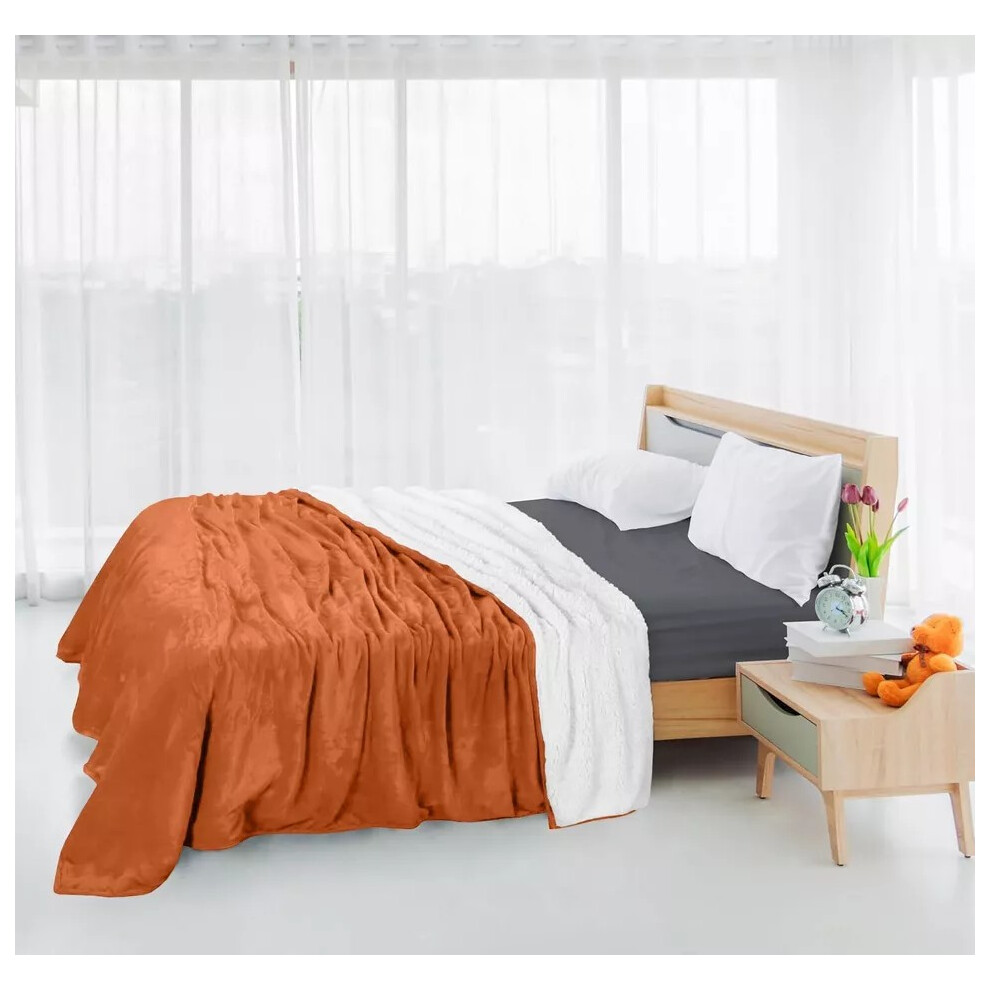 (Rust, Super King (230 x 270 cm)) Luxury Super Soft Sherpa Fleece Blanket Faux Fur Sofa Mink Warm Thick Reversible Throw