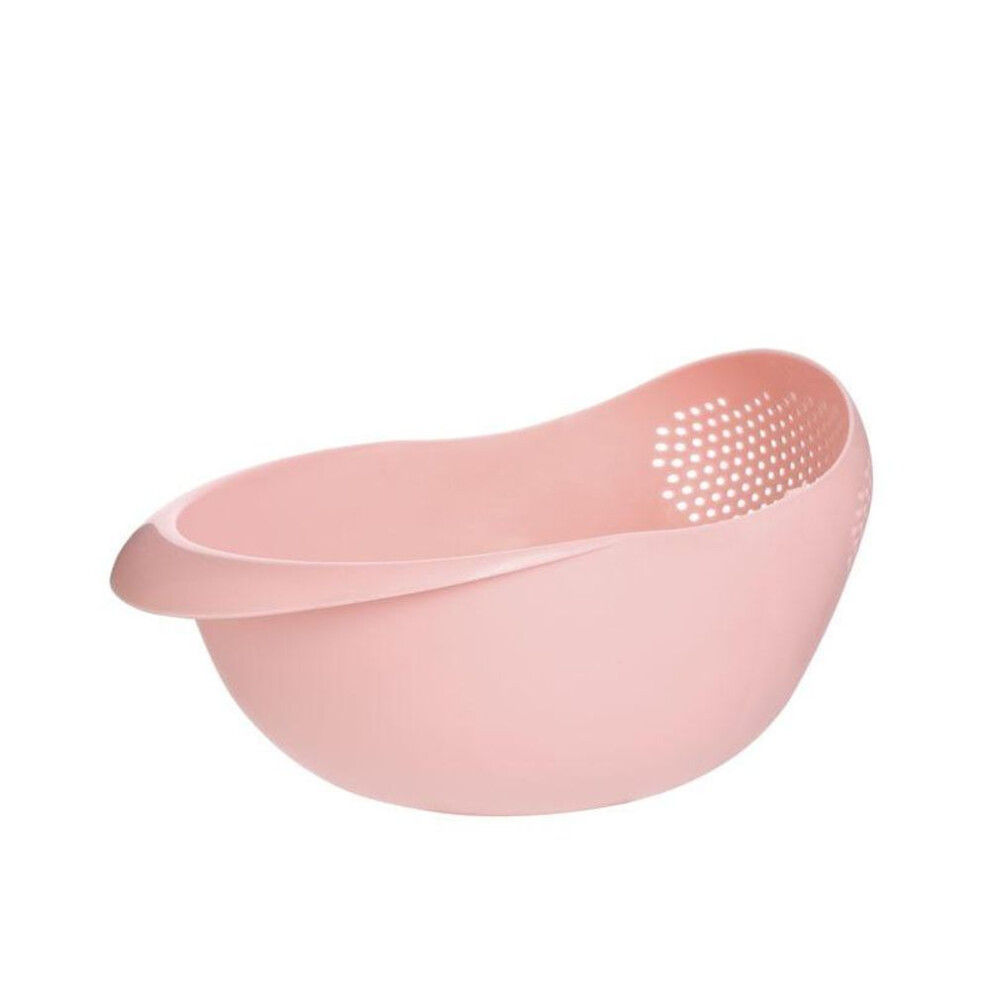 (pink) 2-in-1 Rice Washer Plastic Sieve Fruit Bowl Plastic Clean Machine Vegetables Basin Basket Washing Filter Strainer Kitchen Tool