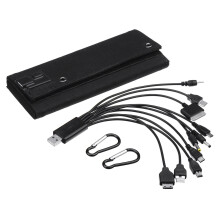 (Black) Waterproof 30W 6V Solar Panel Bank Folding Solar Power Bank Charger Power USB Port W/ 10in1 USB Cable