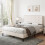 (Beige) Double Upholstered Velvet Bed Frame No Box Spring 1