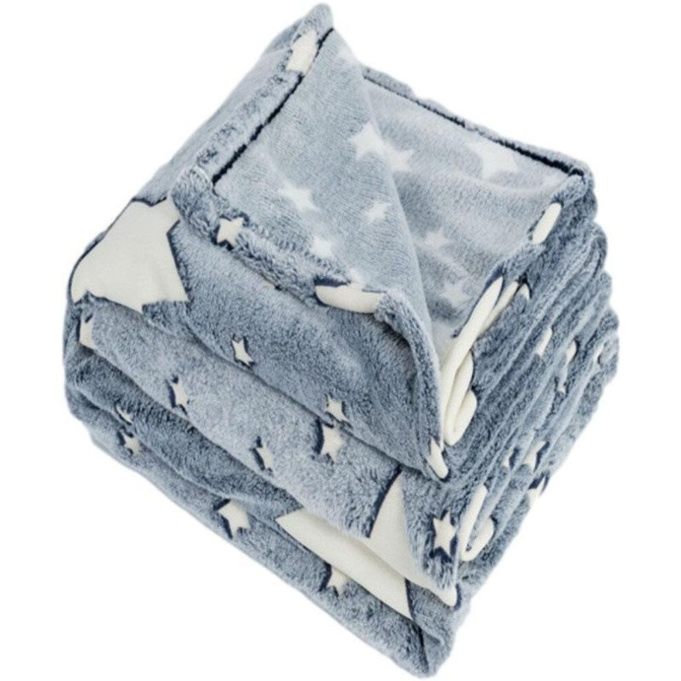 (grey, 75x100cm) Luminous Flannel Blanket Creative Star And Moon Pattern Soft Fleece Blanket Suitable For All Seasons