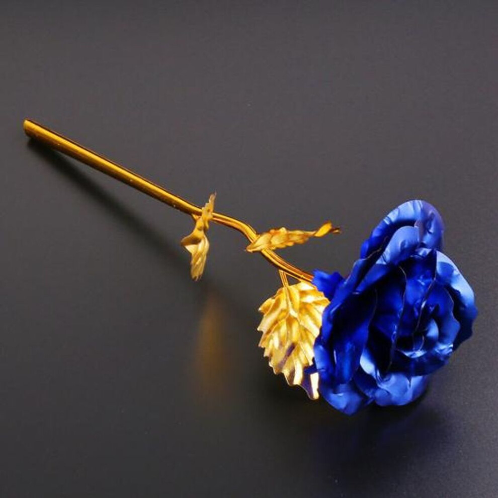 (blue) Golden Color Foil Artificial Rose Flower Long Stem Valentine&apos;s Day Lovers Gift