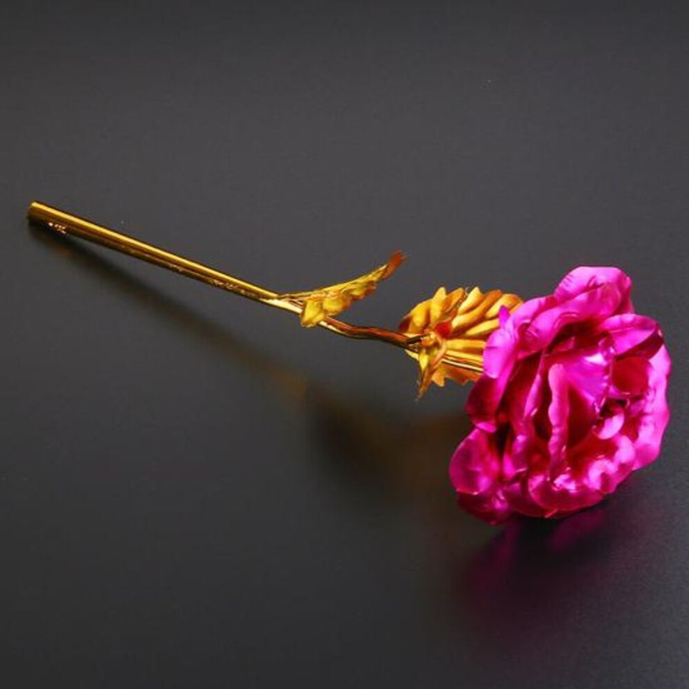 (rose red) Golden Color Foil Artificial Rose Flower Long Stem Valentine&apos;s Day Lovers Gift