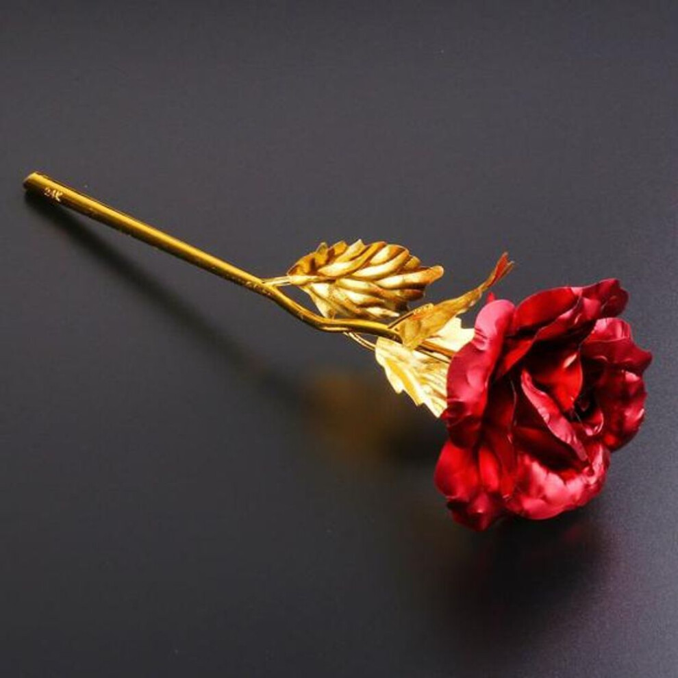 (red) Golden Color Foil Artificial Rose Flower Long Stem Valentine&apos;s Day Lovers Gift