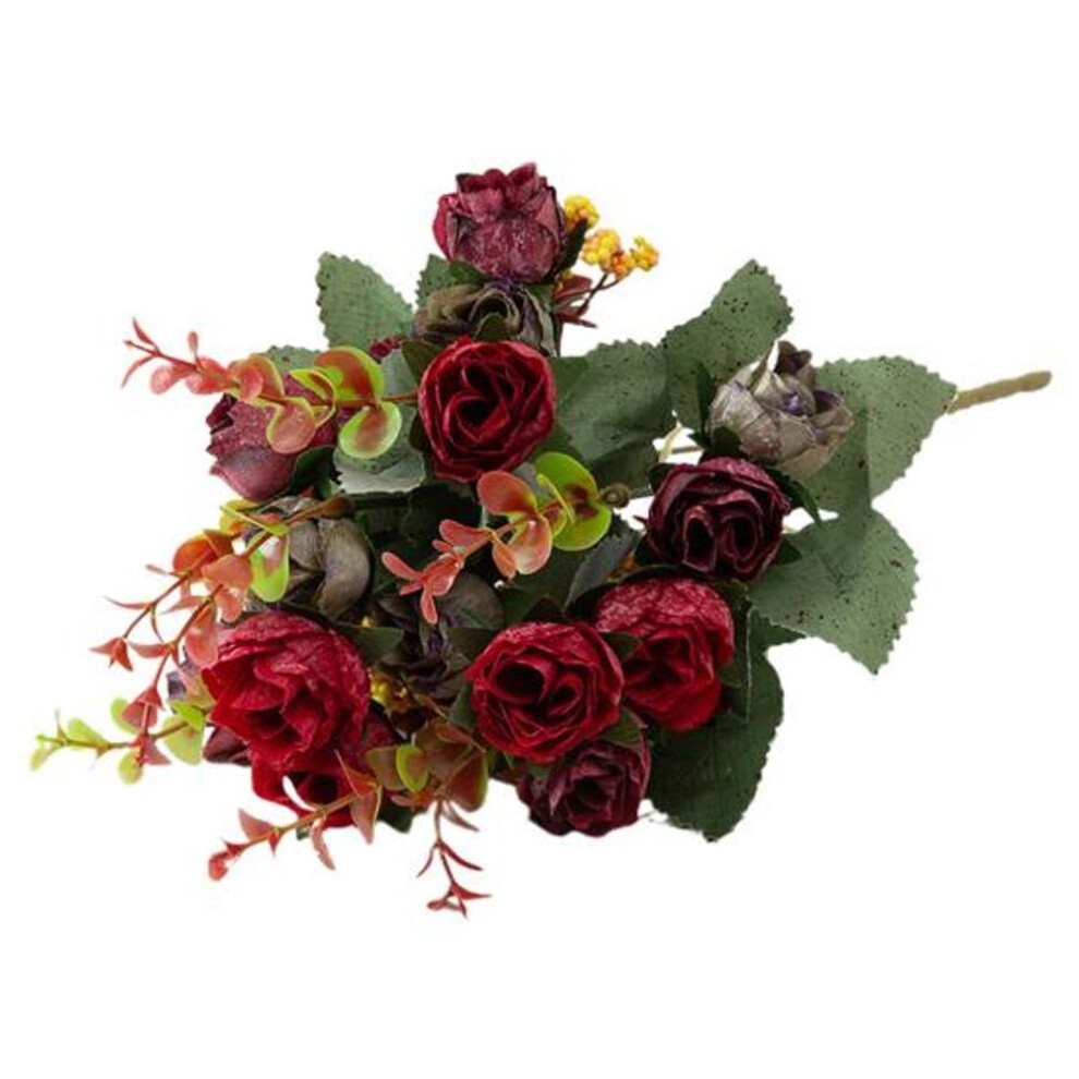 (wine red) Artificial Rose Flower Soft Touch Easy Care Long Stem Table Centerpiece Fake Flower