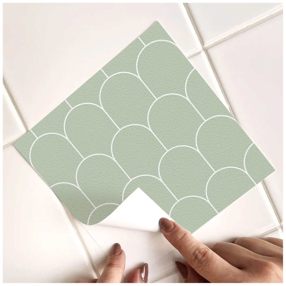 (15cmx15cmx20pcs) Green Arch Tile Stickers Self-Adhesive Peel and Stick Tile Backsplash Wall Stickers for Kitchen Bathroom