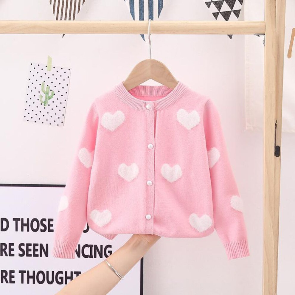 (pink, 140cm) Baby Girls Cardigan Old Autumn And Winter Children&apos;s Sweater Mohair Kids Sweaters Baby Cardigan Love Jacquard