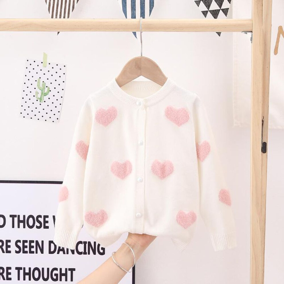 (white, 140cm) Baby Girls Cardigan Old Autumn and Winter Children&apos;s Sweater Mohair Kids Sweaters Baby Cardigan Love Jacquard