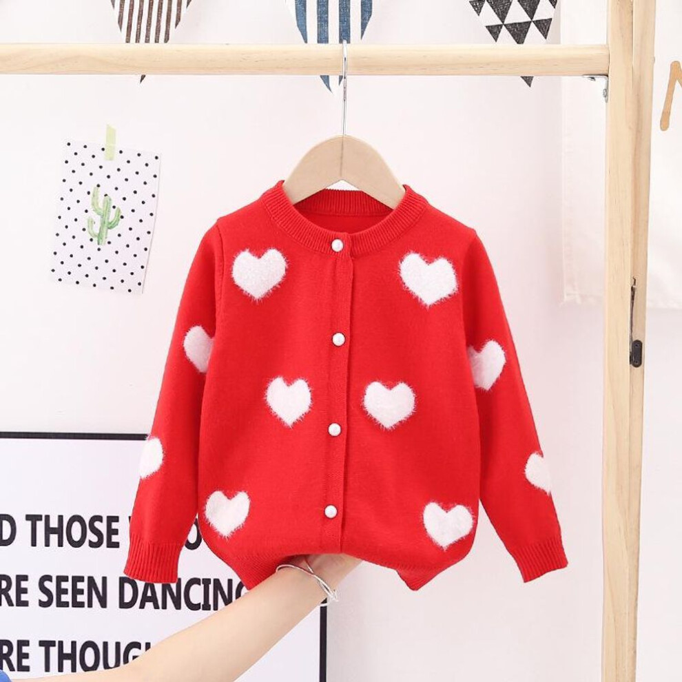 (red, 100cm) Baby Girls Cardigan Old Autumn and Winter Children&apos;s Sweater Mohair Kids Sweaters Baby Cardigan Love Jacquard