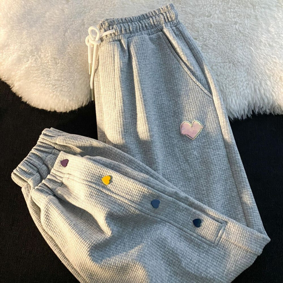 (grey, XS) Button Harem Sweatpants Cute Korean Kawaii Wide Leg High Waist Streetwear Women Fall Waffle Cargo Bloomers Harem Pants