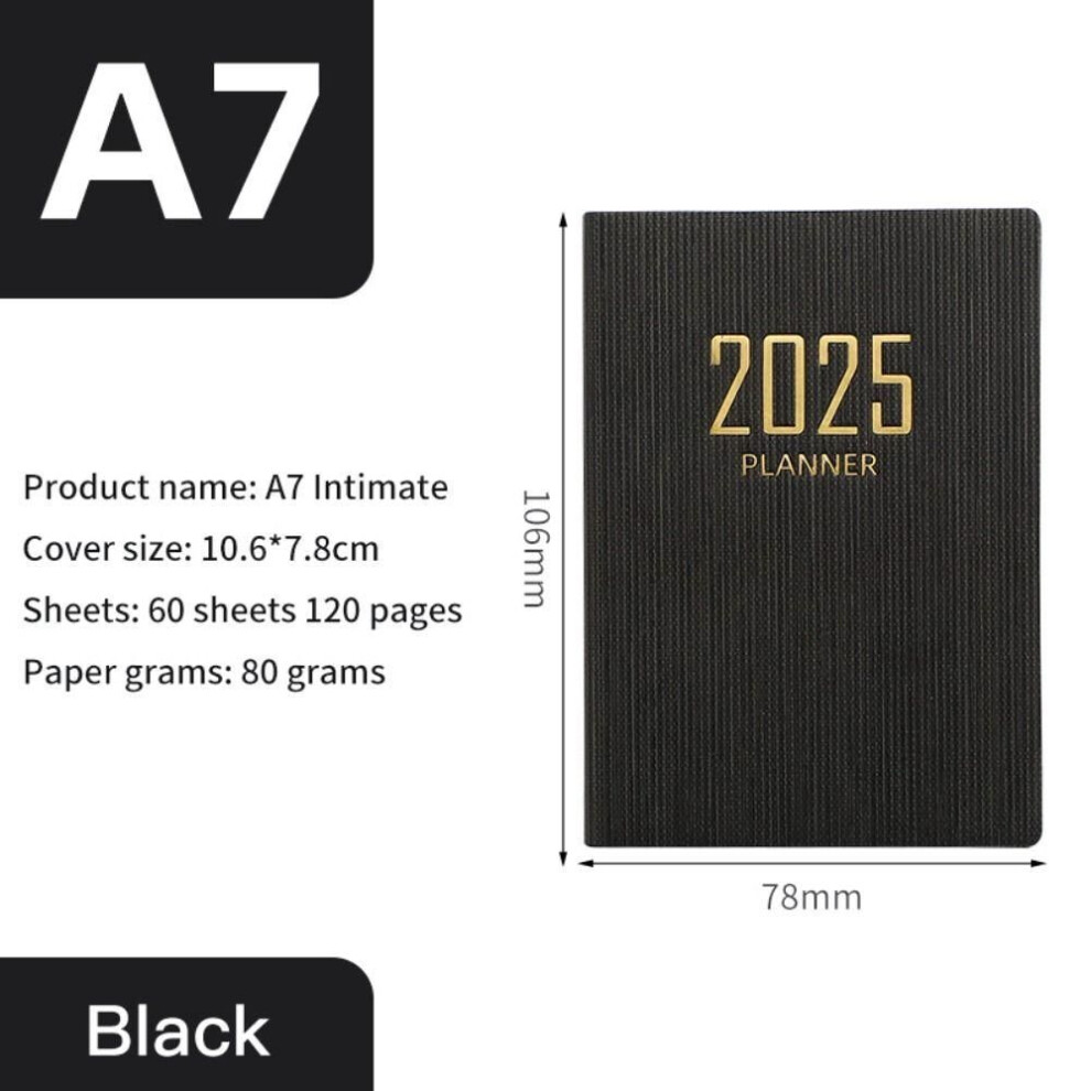 (black) With Calendar 2025 Agenda Book A7 To Do List English Notepad Diary Weekly Planner  School Office