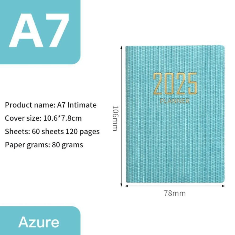 (blue) With Calendar 2025 Agenda Book A7 To Do List English Notepad Diary Weekly Planner  School Office