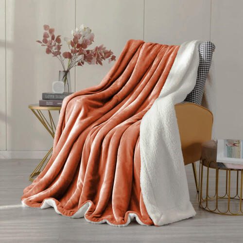 (Double, Rust) Heavy Thick Blanket Bed Throw-Single Double King Size-Warm Fluffy for Extreme Winters