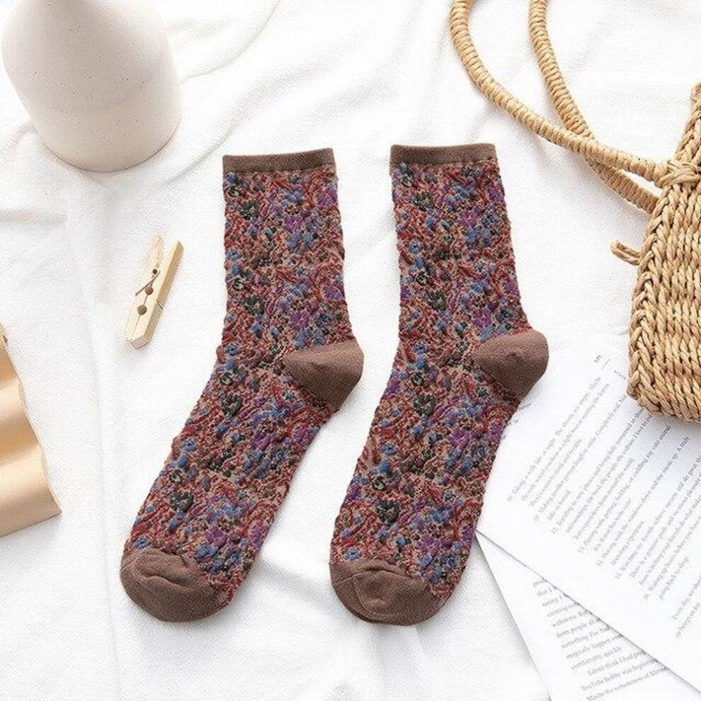(coffee) Winter Warm Flower Vintage Socks Women Korean Ins Fashion Kawaii Harajuku Mori Girl Socks Skarpetki Kobieta Femme Chaussettes