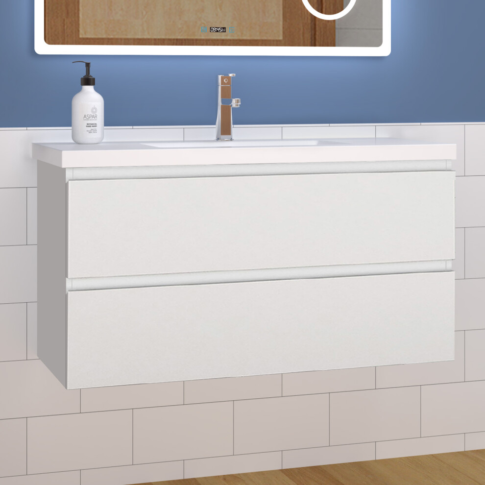 (High gloss white) 1000mm Wall Hung Bathroom Vanity Units with Resin Sink High Gloss White/Grey
