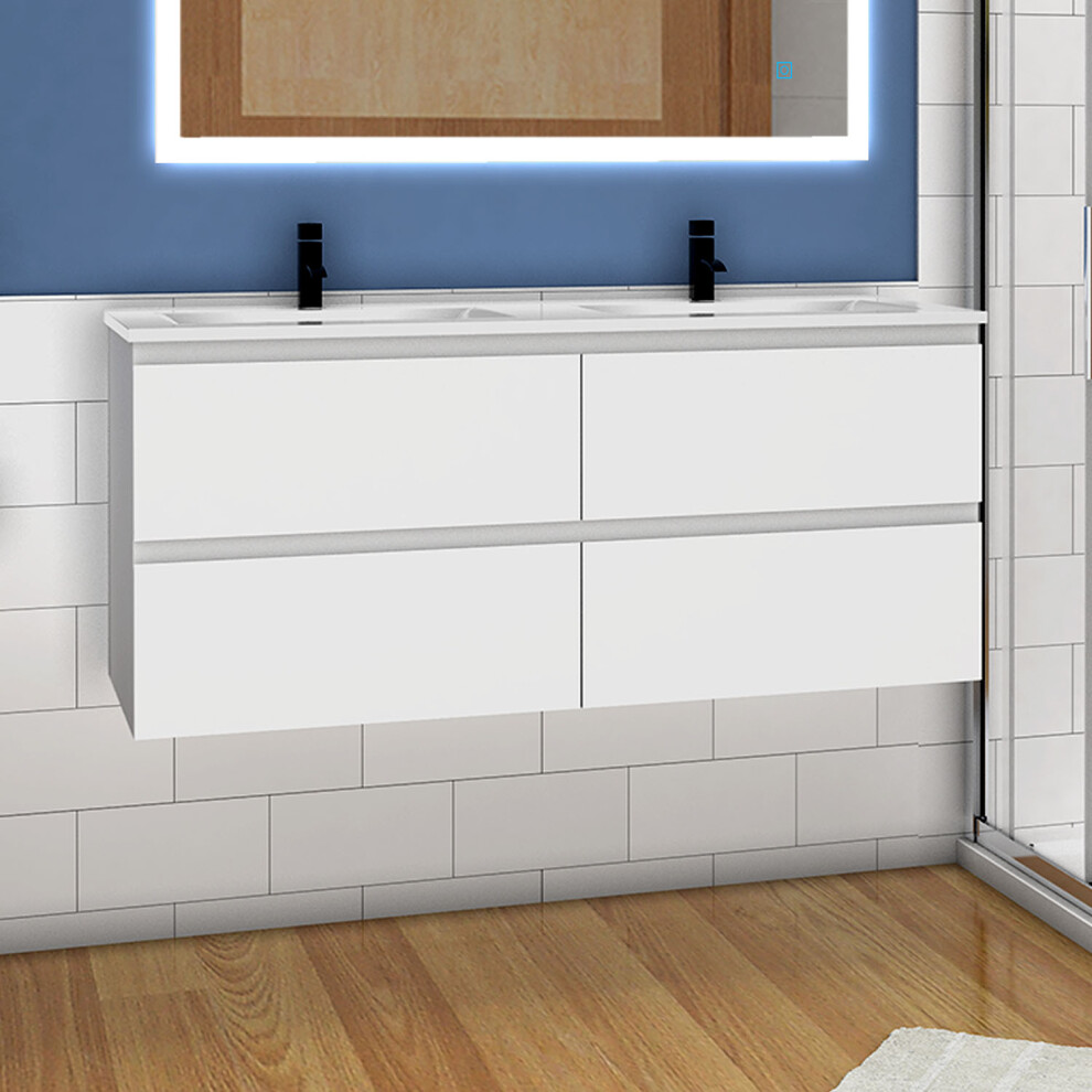 (High gloss white) 1200mm Wall Hung Bathroom Vanity Units with Ceramic Sink High Gloss White/Grey