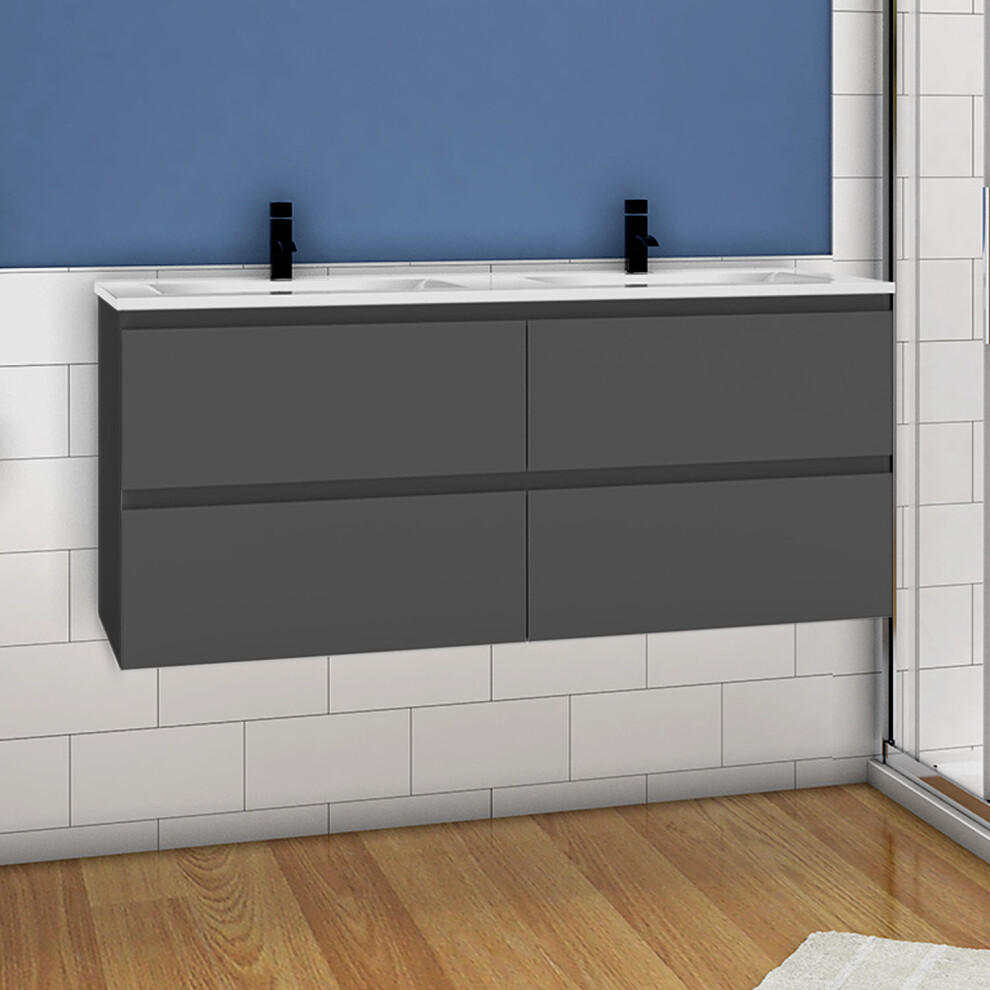 (High gloss grey) 1200mm Wall Hung Bathroom Vanity Units with Ceramic Sink High Gloss White/Grey