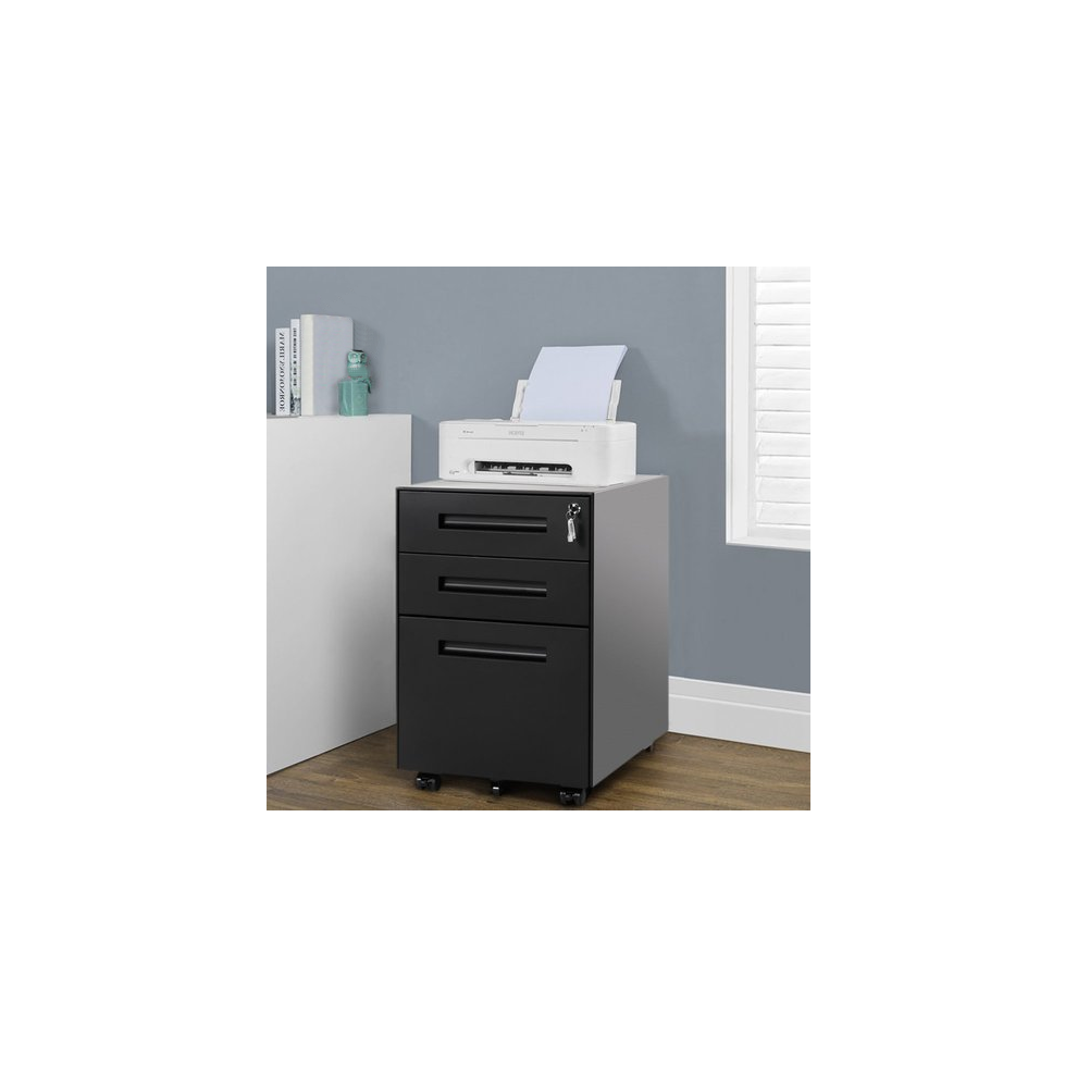 (Black) 3 Drawer Steel Metal Filing Cabinet with Embedded Handle and Lock